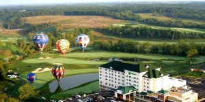 Holiday Inn at Blue Ridge Shadows aerial view with hot air balloons